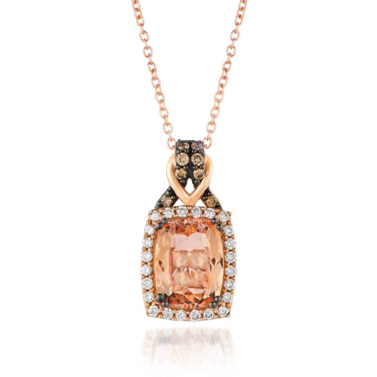 Le Vian Chocolatier Cushion Peach Morganite, Bubble Gum Pink Sapphire & 1/4 ct. tw. Vanilla & Chocolate Diamond Halo Pendant