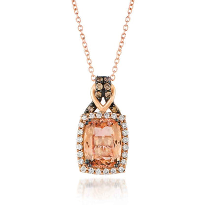 Le Vian Chocolatier Cushion Peach Morganite, Bubble Gum Pink Sapphire & 1/4 ct. tw. Vanilla & Chocolate Diamond Halo Pendant