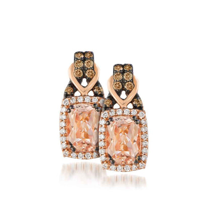 Le Vian Chocolatier Cushion Peach Morganite, Bubble Gum Pink Sapphire & 1/3 ct. tw. Chocolate & Vanilla Diamond Halo Earrings