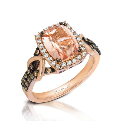 Le Vian Chocolatier Cushion Peach Morganite, Bubble Gum Pink Sapphire & 3/8 ct. tw. Vanilla & Chocolate Diamond Halo Ring in