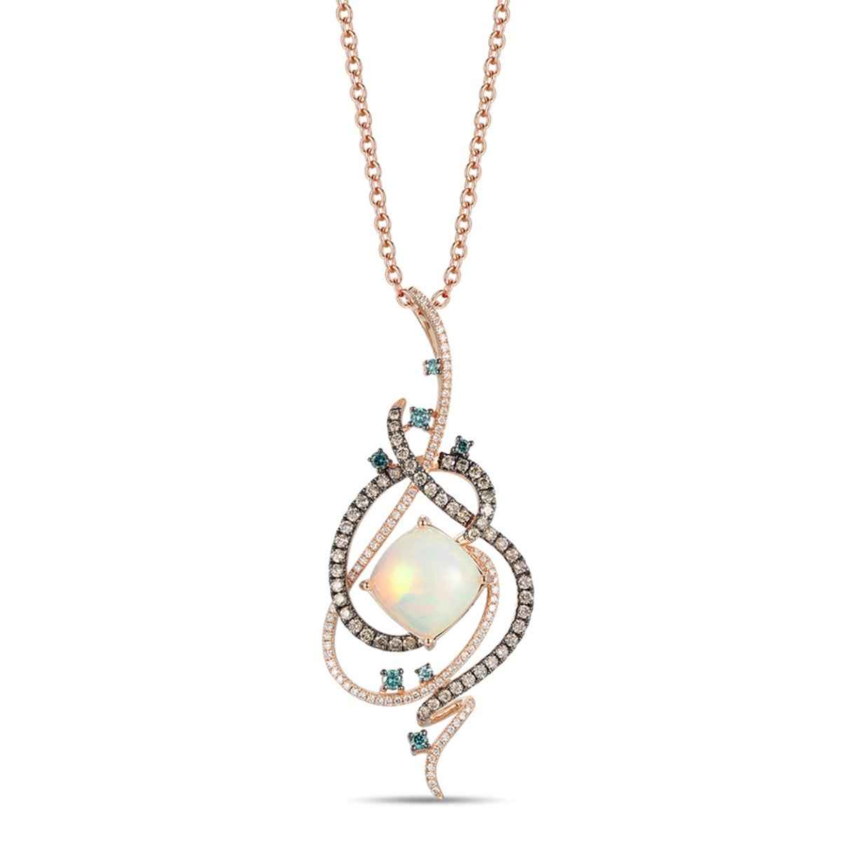 Le Vian Neopolitan Opal & 1 ct. tw. Blueberry, Chocolate & Vanilla Diamond Twist Pendant in 14K Strawberry Gold