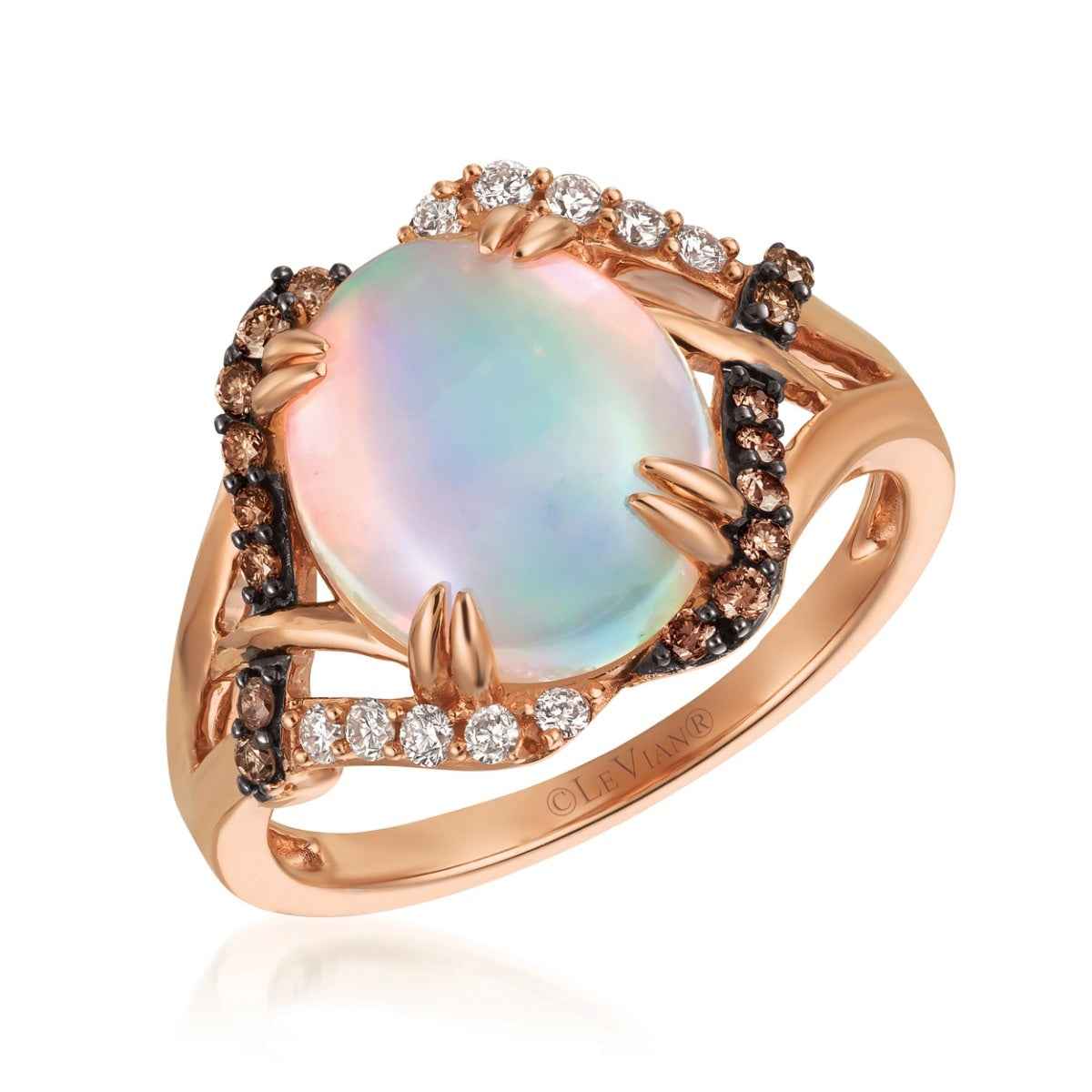 Le Vian Chocolatier Oval Neopolitan Opal & 1/4 ct. tw. Vanilla & Chocolate Diamond Ring in 14K Strawberry Gold