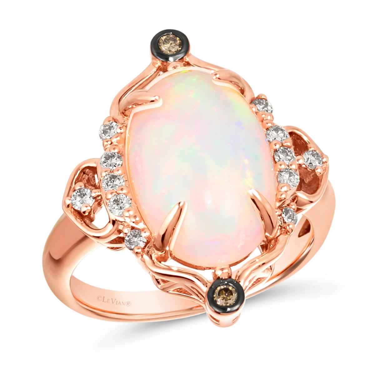 Le Vian Oval Neopolitan Opal & 1/4 ct. tw. Chocolate & Nude Diamond Ring in 14K Strawberry Gold