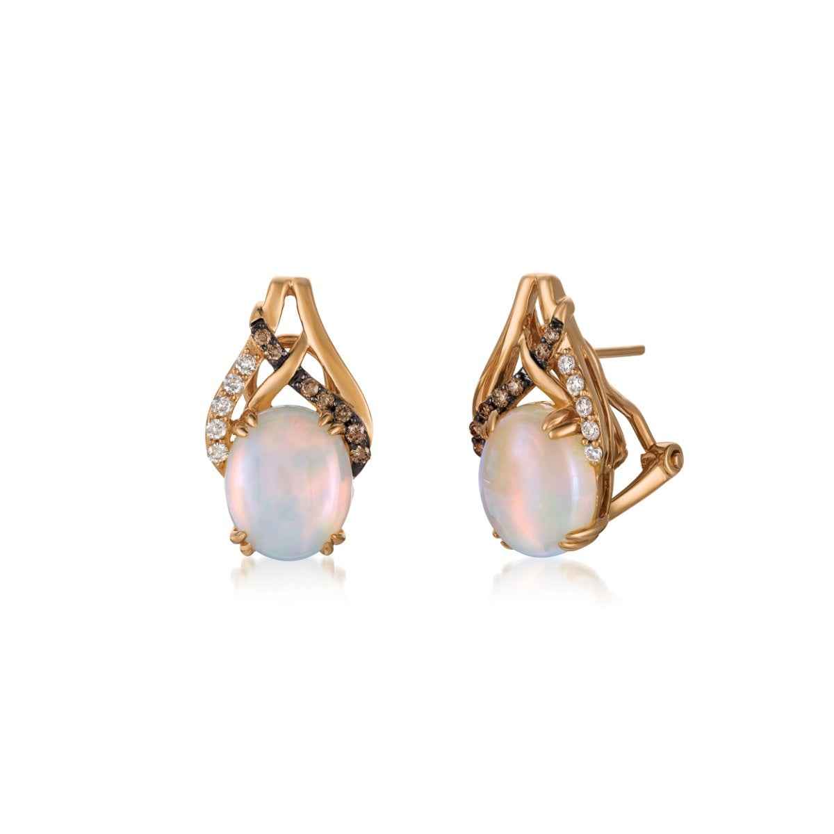 Le Vian Chocolatier Oval Neopolitan Opal & 1/4 ct. tw. Chocolate & Vanilla Diamond Earrings in 14K Strawberry Gold