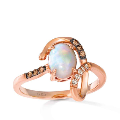 Le Vian Chocolatier Oval Neopolitan Opal & 1/10 ct. tw. Chocolate & Vanilla Diamond Loop Ring in 14K Strawberry Gold
