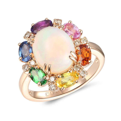 Le Vian Rainbow Oval Neopolitan Opal, 1/6 ct. tw. Nude Diamond, & Multi Gemstone Halo Ring in 14K Strawberry Gold