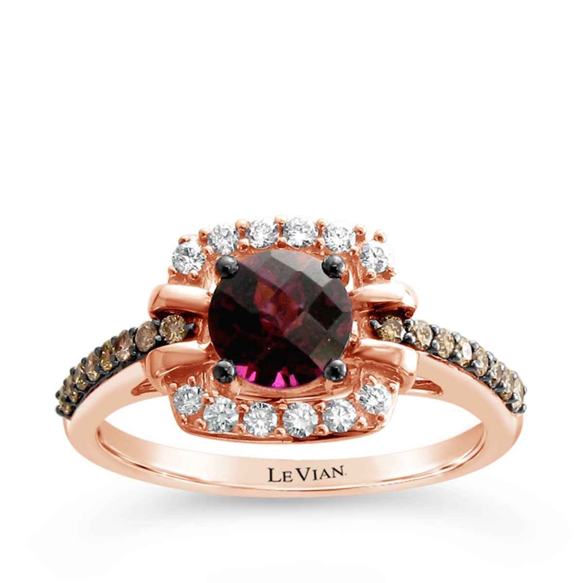 Le Vian Chocolatier Raspberry Rhodolite Garnet & 1/3 ct. tw. Chocolate & Vanilla Diamond Ring in 14K Strawberry Gold