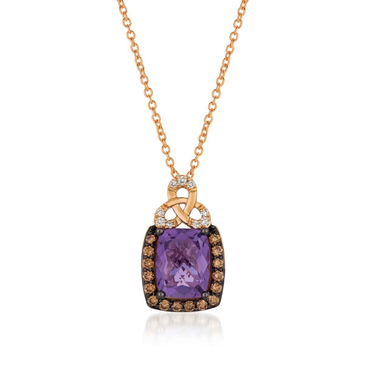 Le Vian Chocolatier Cushion Grape Amethyst & 1/4 ct. tw. Chocolate & Vanilla Diamond Trefoil Pendant in 14K Strawberry Gold