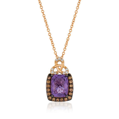 Le Vian Chocolatier Cushion Grape Amethyst & 1/4 ct. tw. Chocolate & Vanilla Diamond Trefoil Pendant in 14K Strawberry Gold