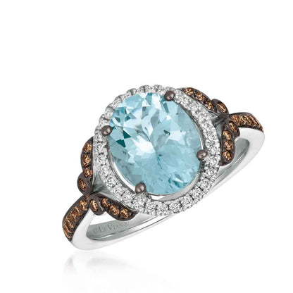 Le Vian Chocolatier Oval Sea Blue Aquamarine & 1/3 ct. tw. Chocolate & Vanilla Diamond Halo Ring in 14K Vanilla Gold