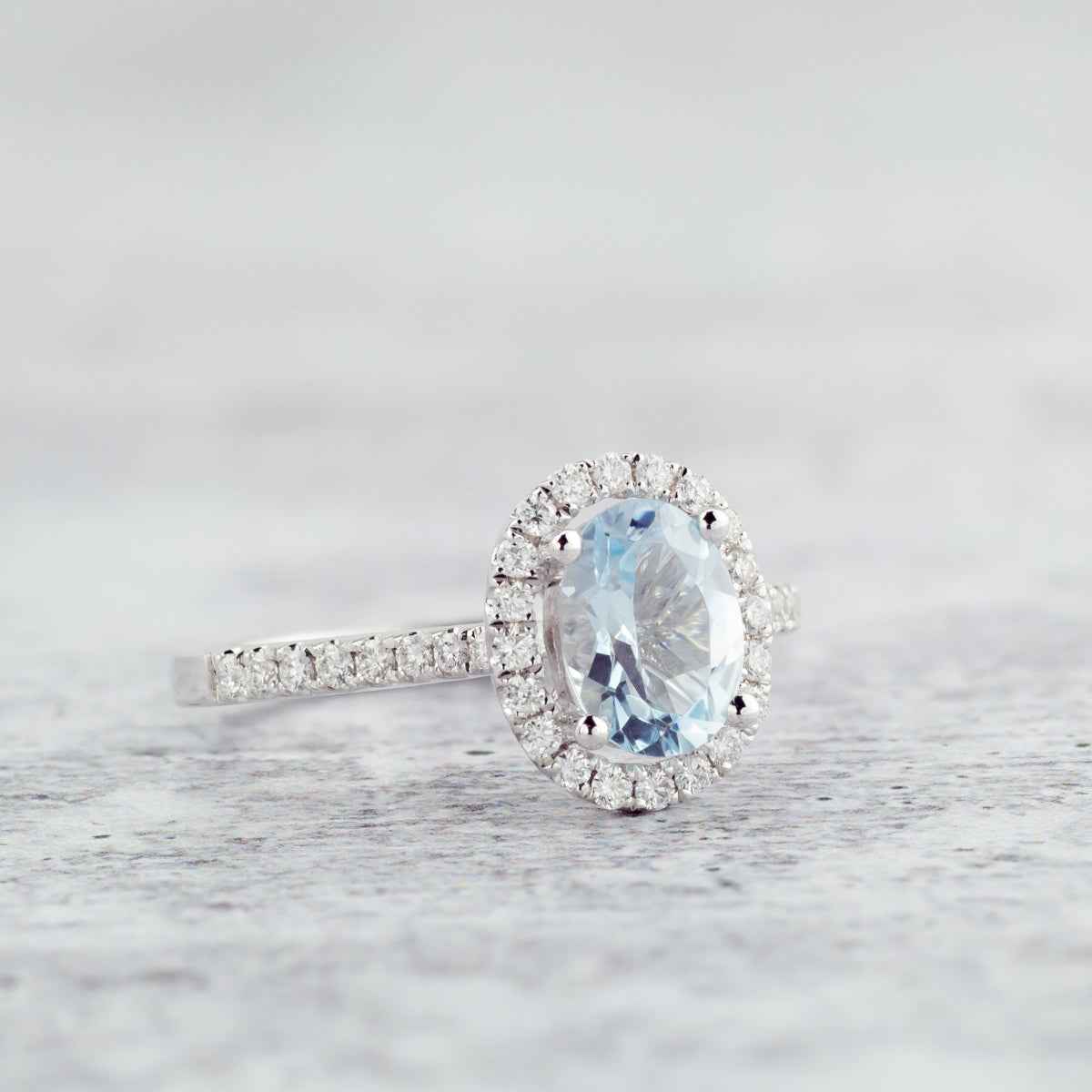 Le Vian Oval Sea Blue Aquamarine & 1/3 ct. tw. Vanilla Diamond Halo Ring in 14K Vanilla Gold side profile