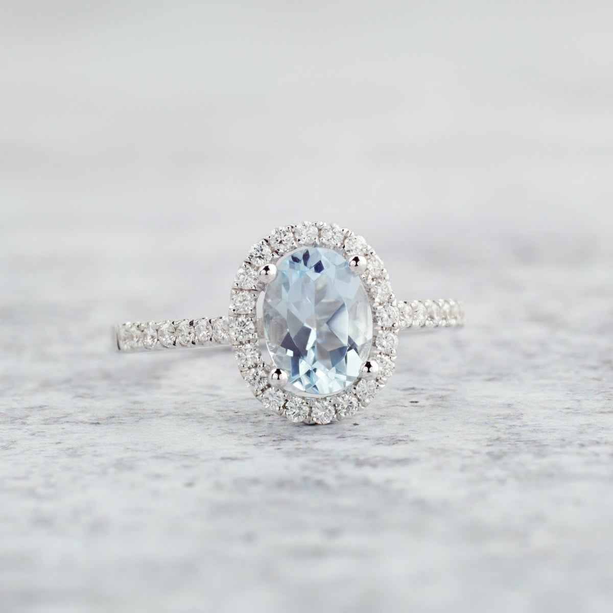 Le Vian Oval Sea Blue Aquamarine & 1/3 ct. tw. Vanilla Diamond Halo Ring in 14K Vanilla Gold close-up detail