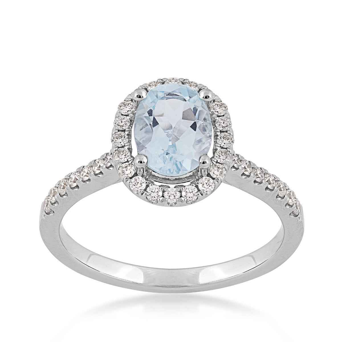 Le Vian Oval Sea Blue Aquamarine & 1/3 ct. tw. Vanilla Diamond Halo Ring in 14K Vanilla Gold