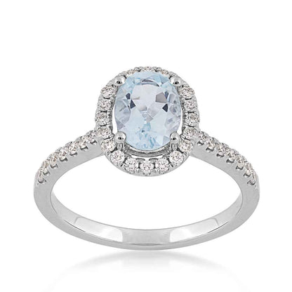 Le Vian Oval Sea Blue Aquamarine & 1/3 ct. tw. Vanilla Diamond Halo Ring in 14K Vanilla Gold