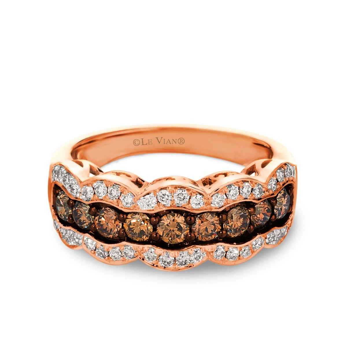 Le Vian 1 ct. tw. Chocolate & Nude Multirow Diamond Scalloped Ring in 14K Strawberry Gold