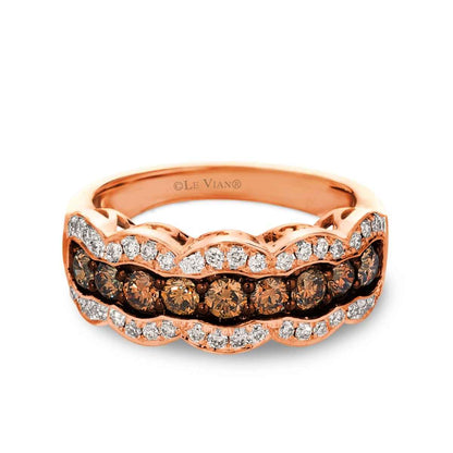 Le Vian 1 ct. tw. Chocolate & Nude Multirow Diamond Scalloped Ring in 14K Strawberry Gold