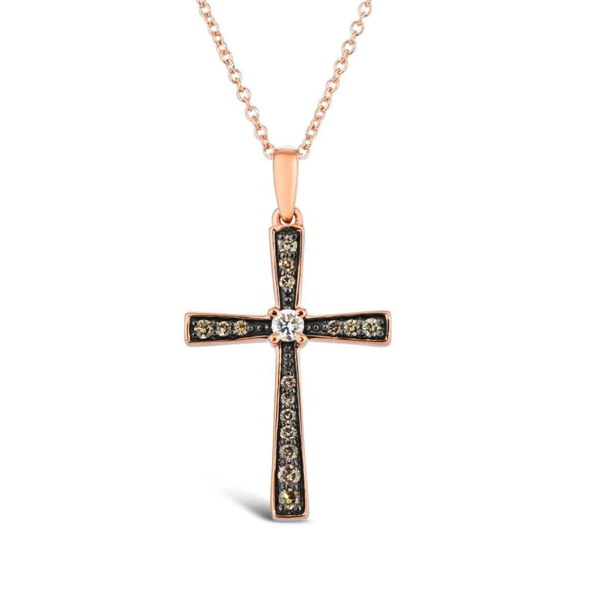 Le Vian Chocolatier 1/5 ct. tw. Vanilla & Chocolate Diamond Cross Pendant in 14K Strawberry Gold