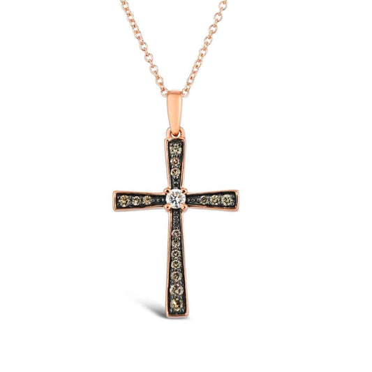 Le Vian Chocolatier 1/5 ct. tw. Vanilla & Chocolate Diamond Cross Pendant in 14K Strawberry Gold