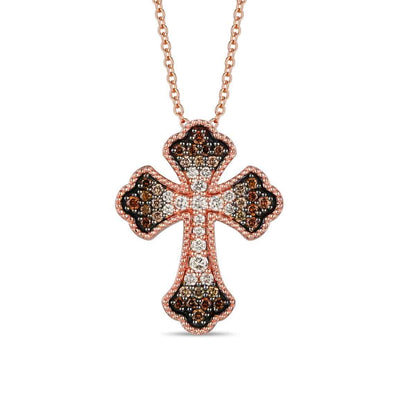 Le Vian Ombre 1/2 ct. tw. Chocolate Ombre Pave Diamond Trefoil Cross Pendant in 14K Strawberry Gold