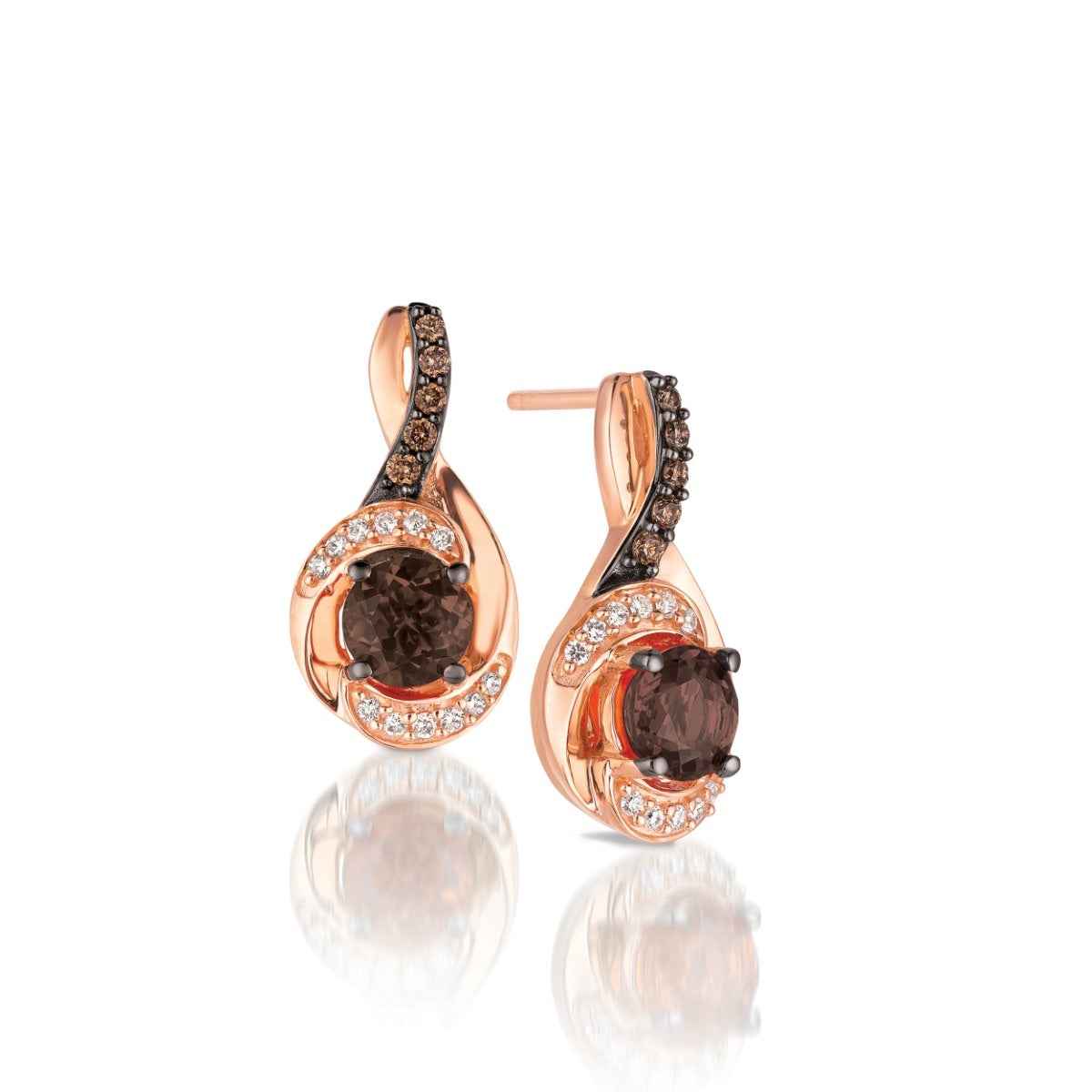 Le Vian Chocolatier Chocolate Quartz & 1/5 ct. tw. Chocolate & Vanilla Diamond Drop Earrings in 14K Strawberry Gold