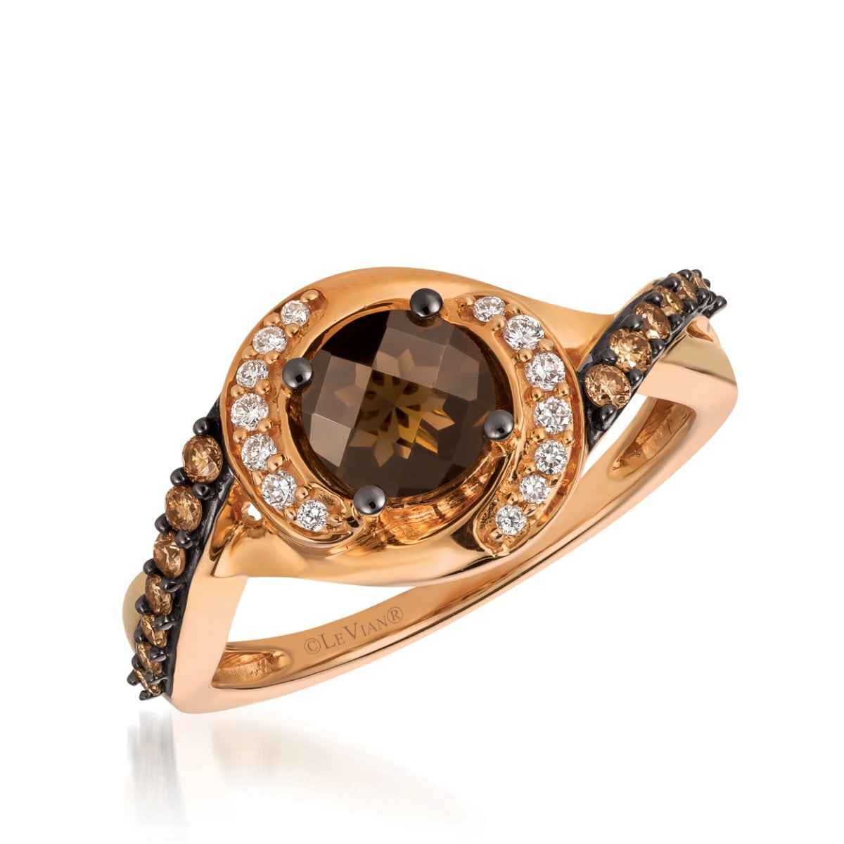 Le Vian Chocolatier Chocolate Quartz & 1/4 ct. tw. Chocolate & Vanilla Diamond Twist Ring in 14K Strawberry Gold