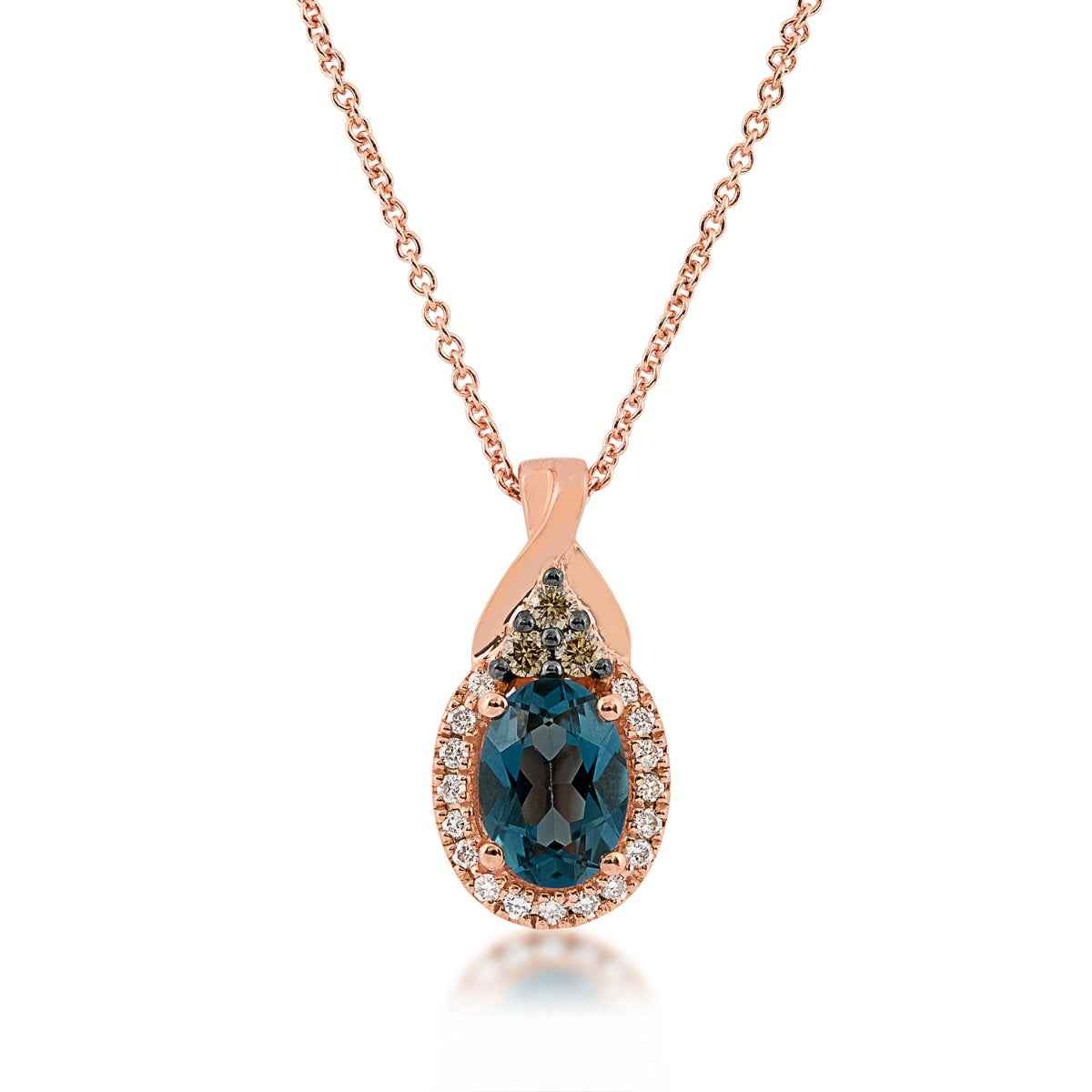 Le Vian Chocolatier Oval Deep Sea Blue Topaz & 1/7 ct. tw. Chocolate & Vanilla Diamond Pendant in 14K Strawberry Gold