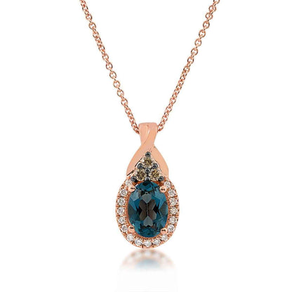Le Vian Chocolatier Oval Deep Sea Blue Topaz & 1/7 ct. tw. Chocolate & Vanilla Diamond Pendant in 14K Strawberry Gold