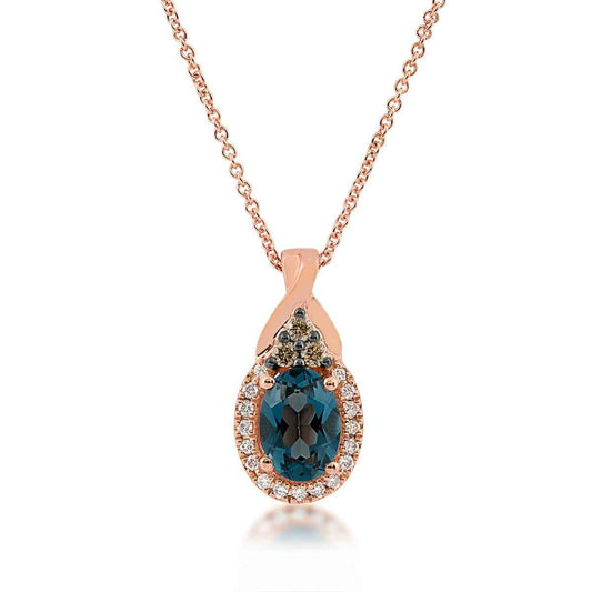 Le Vian Chocolatier Oval Deep Sea Blue Topaz & 1/7 ct. tw. Chocolate & Vanilla Diamond Pendant in 14K Strawberry Gold