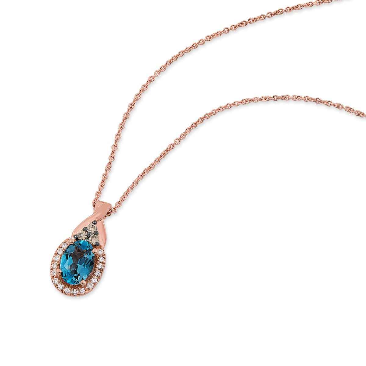 Le Vian Chocolatier Oval Deep Sea Blue Topaz & 1/7 ct. tw. Chocolate & Vanilla Diamond Pendant in 14K Strawberry front view