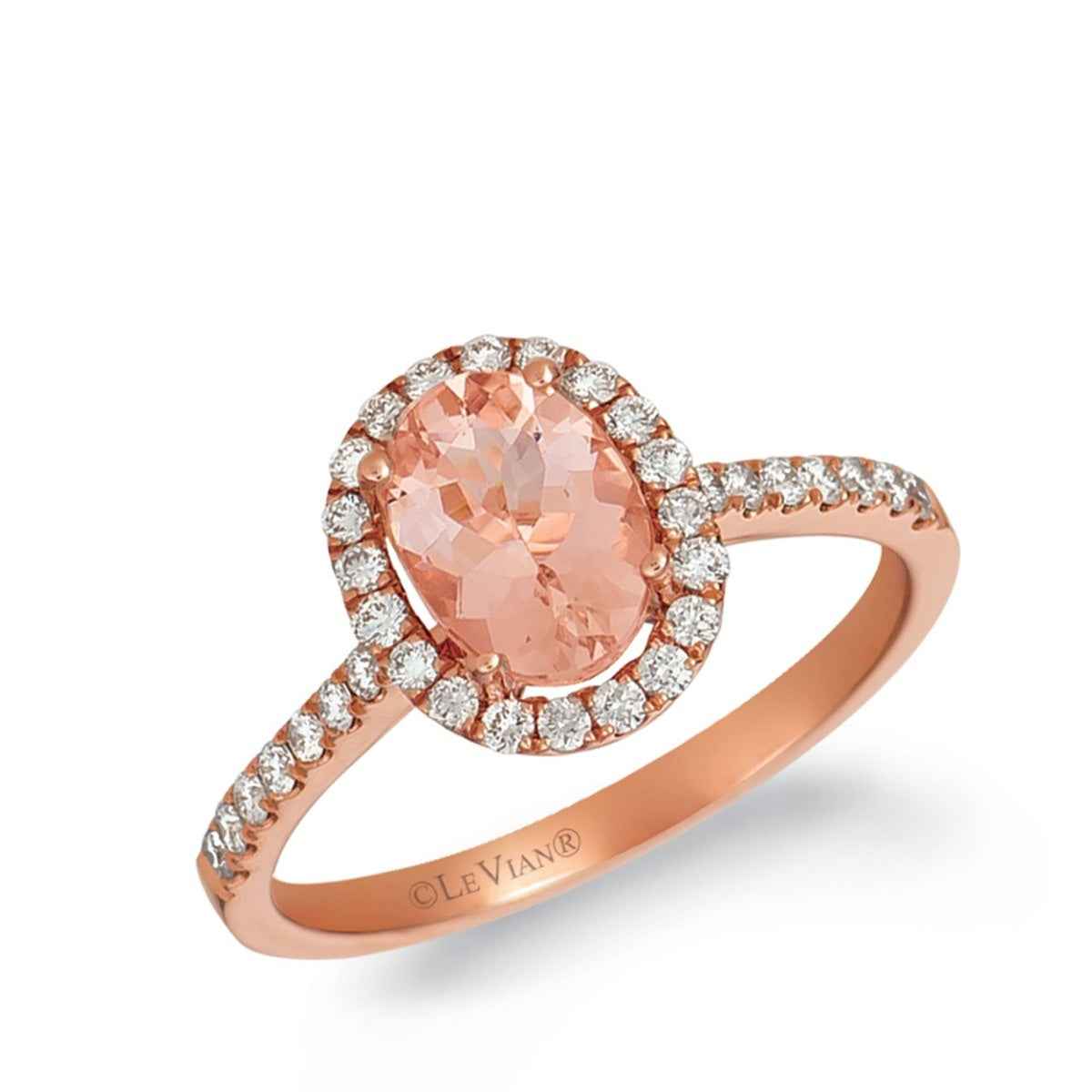 Le Vian Oval Peach Morganite & 1/3 ct. tw. Vanilla Diamond Halo Ring in 14K Strawberry Gold