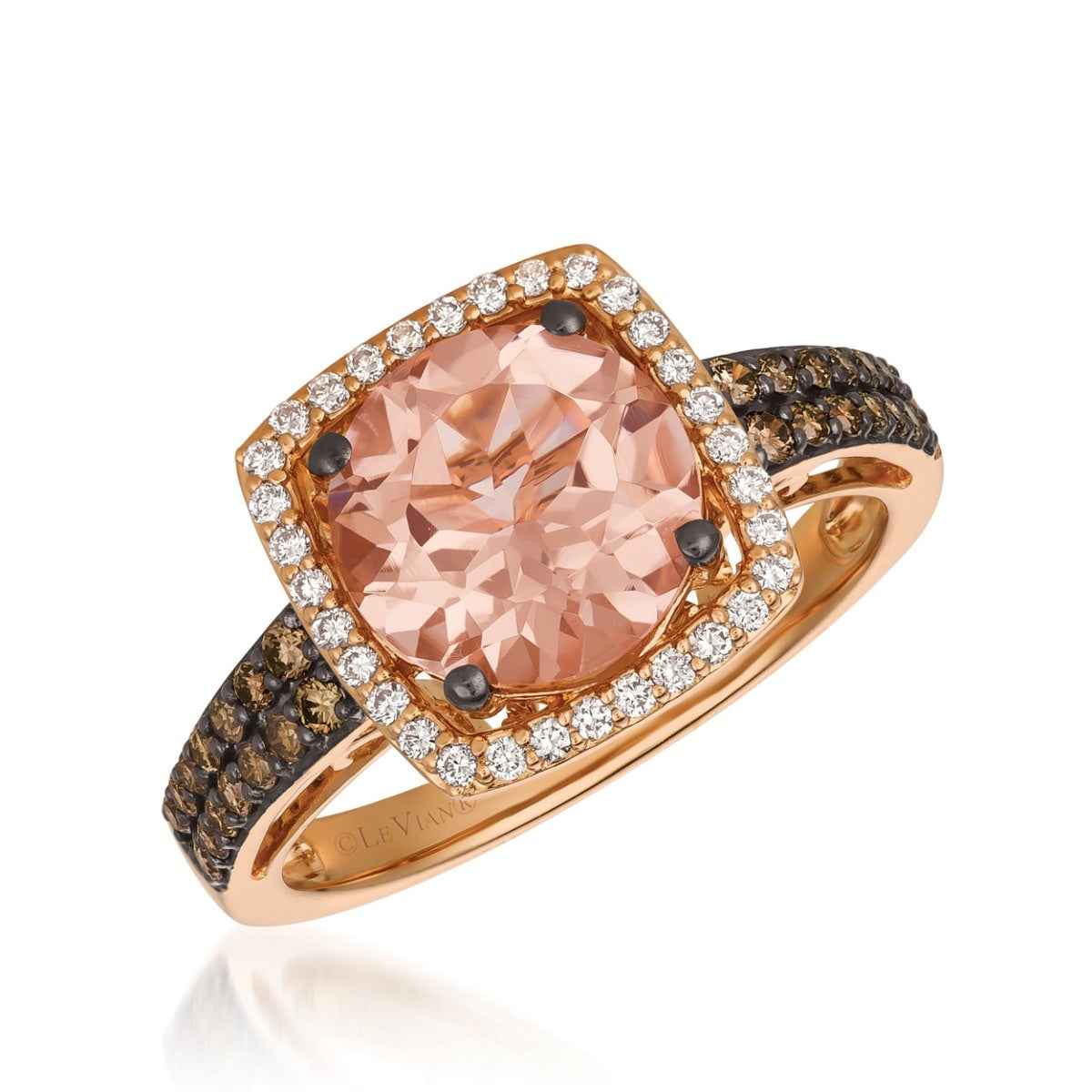 Le Vian Chocolatier Peach Morganite & 3/8 ct. tw. Chocolate & Vanilla Diamond Halo Ring in 14K Strawberry Gold