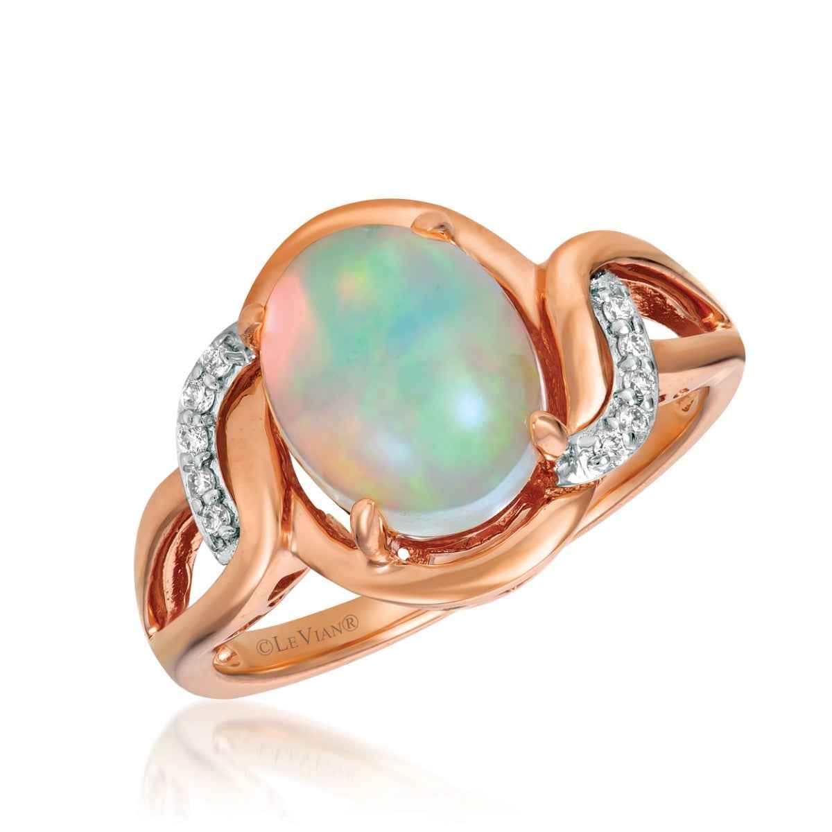 Le Vian Oval Neopolitan Opal & 1/20 ct. tw. Vanilla Diamond Twist Ring in 14K Strawberry & Vanilla Gold