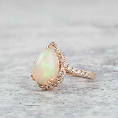 Le Vian Pear Neopolitan Opal & 1/2 ct. tw. Nude Diamond Halo Ring in 14K Strawberry Gold front view