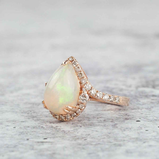 Le Vian Pear Neopolitan Opal & 1/2 ct. tw. Nude Diamond Halo Ring in 14K Strawberry Gold front view