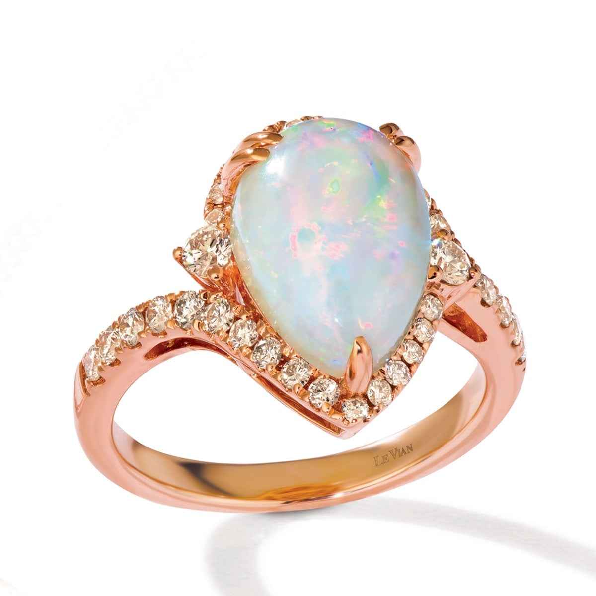 Le Vian Pear Neopolitan Opal & 1/2 ct. tw. Nude Diamond Halo Ring in 14K Strawberry Gold