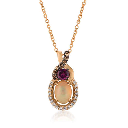 Le Vian Chocolatier Oval Neopolitan Opal, Raspberry Rhodolite Garnet & 1/8 ct. tw. Chocolate & Vanilla Diamond Halo Pendant
