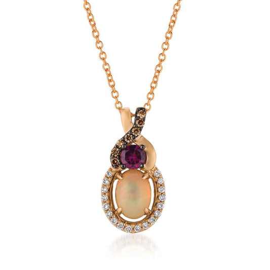 Le Vian Chocolatier Oval Neopolitan Opal, Raspberry Rhodolite Garnet & 1/8 ct. tw. Chocolate & Vanilla Diamond Halo Pendant