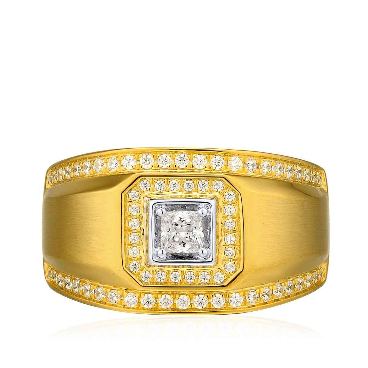 Men's 3/4 ct. tw. Princess Cut Diamond Halo Ring in 10K White & Yellow Gold front view