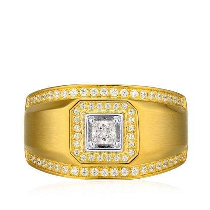 Men's 3/4 ct. tw. Princess Cut Diamond Halo Ring in 10K White & Yellow Gold front view