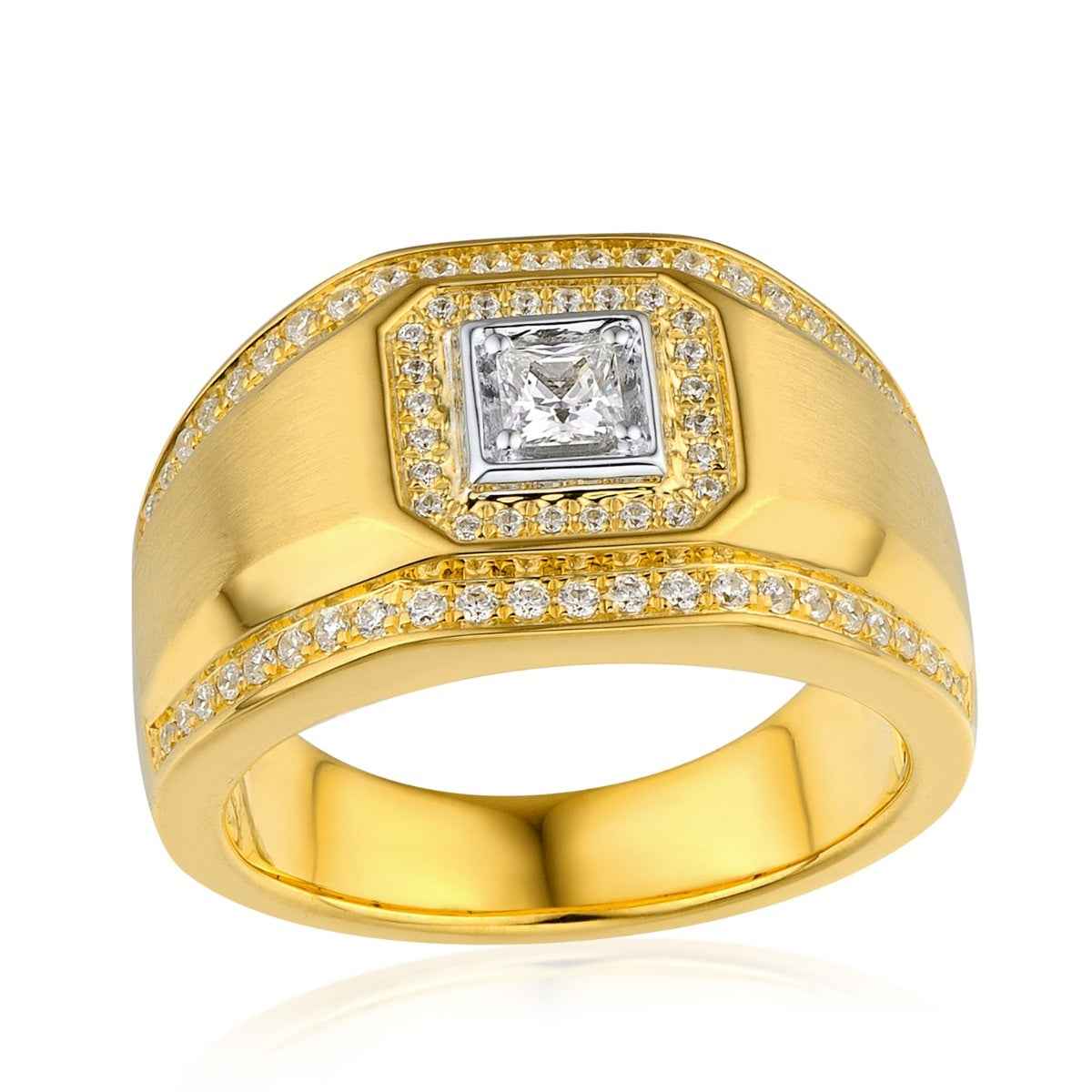 Men's 3/4 ct. tw. Princess Cut Diamond Halo Ring in 10K White & Yellow Gold