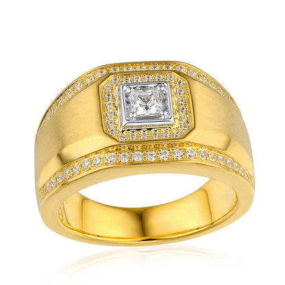 Men's 3/4 ct. tw. Princess Cut Diamond Halo Ring in 10K White & Yellow Gold