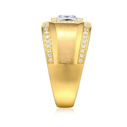 Men's 3/4 ct. tw. Princess Cut Diamond Halo Ring in 10K White & Yellow Gold side profile