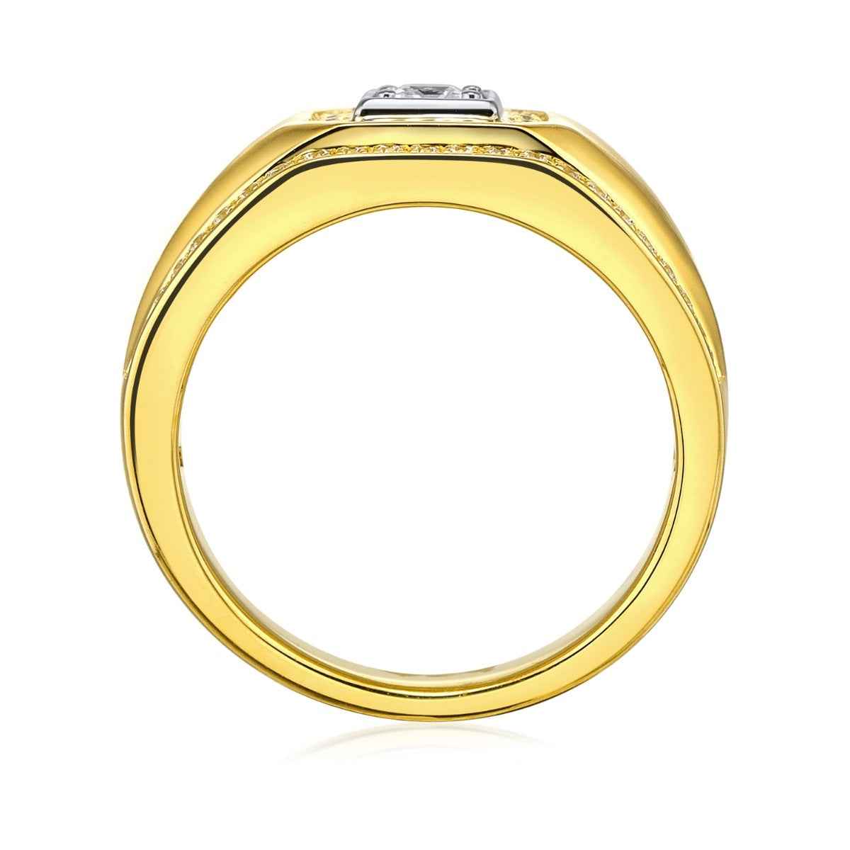 Men's 3/4 ct. tw. Princess Cut Diamond Halo Ring in 10K White & Yellow Gold close-up detail