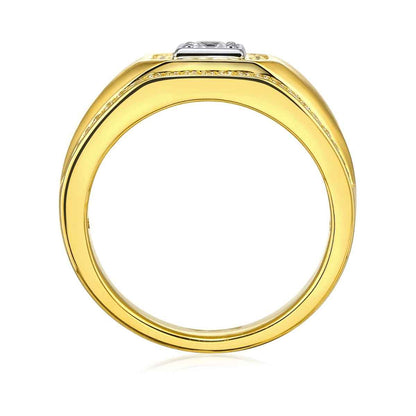 Men's 3/4 ct. tw. Princess Cut Diamond Halo Ring in 10K White & Yellow Gold close-up detail