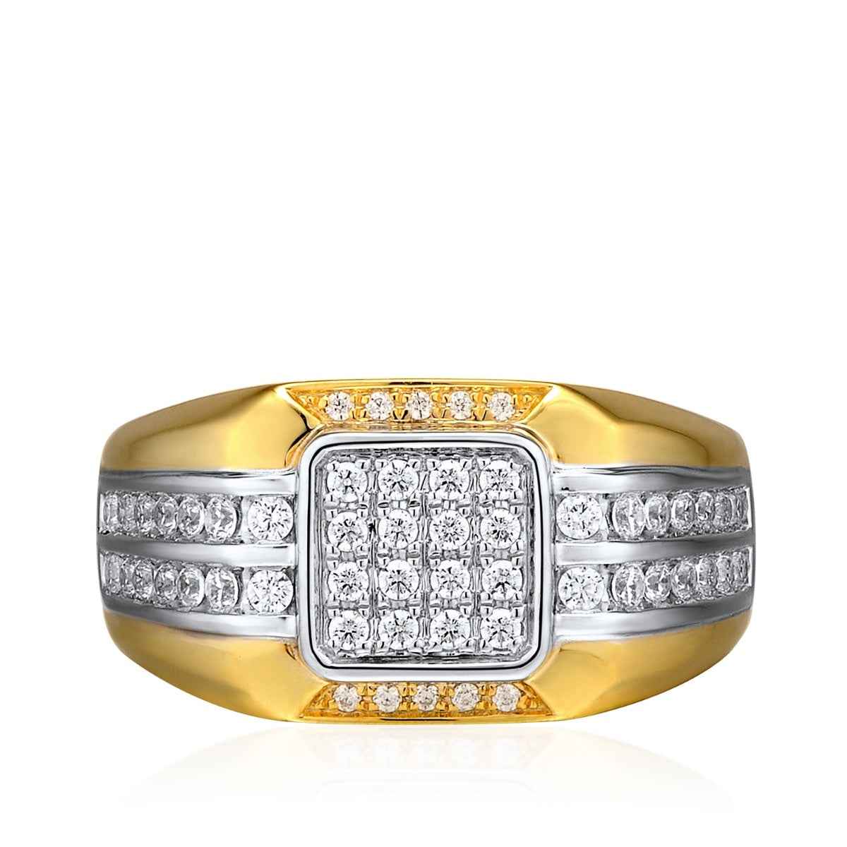 Men's 3/4 ct. tw. Diamond Square Cluster Ring in 10K White & Yellow Gold front view