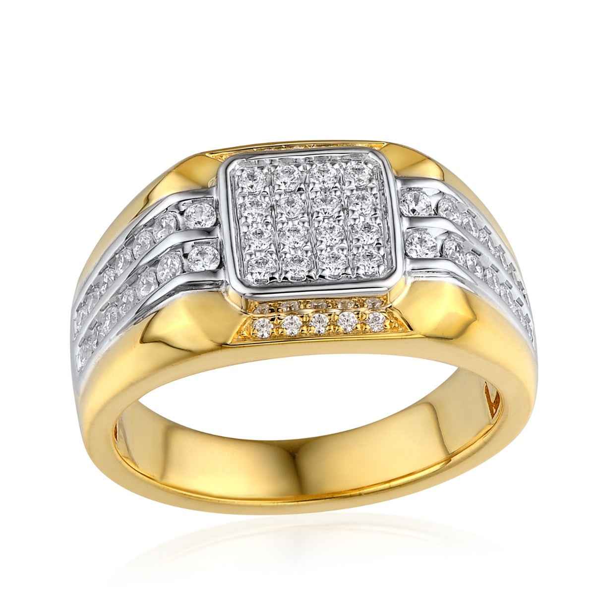 Men's 3/4 ct. tw. Diamond Square Cluster Ring in 10K White & Yellow Gold