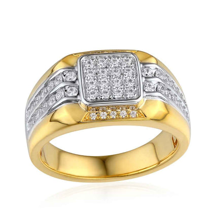 Men's 3/4 ct. tw. Diamond Square Cluster Ring in 10K White & Yellow Gold