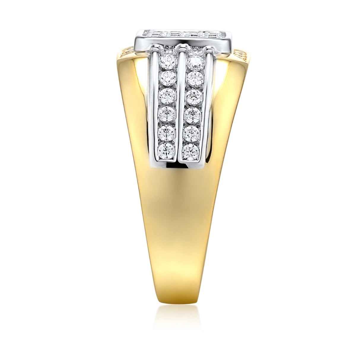 Men's 3/4 ct. tw. Diamond Square Cluster Ring in 10K White & Yellow Gold side profile