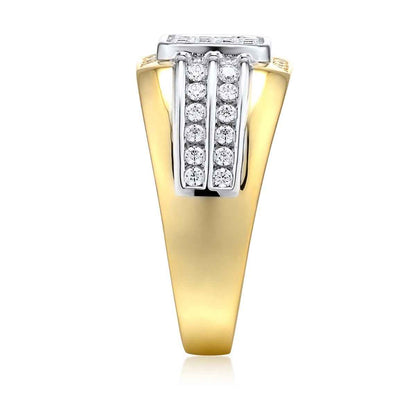 Men's 3/4 ct. tw. Diamond Square Cluster Ring in 10K White & Yellow Gold side profile
