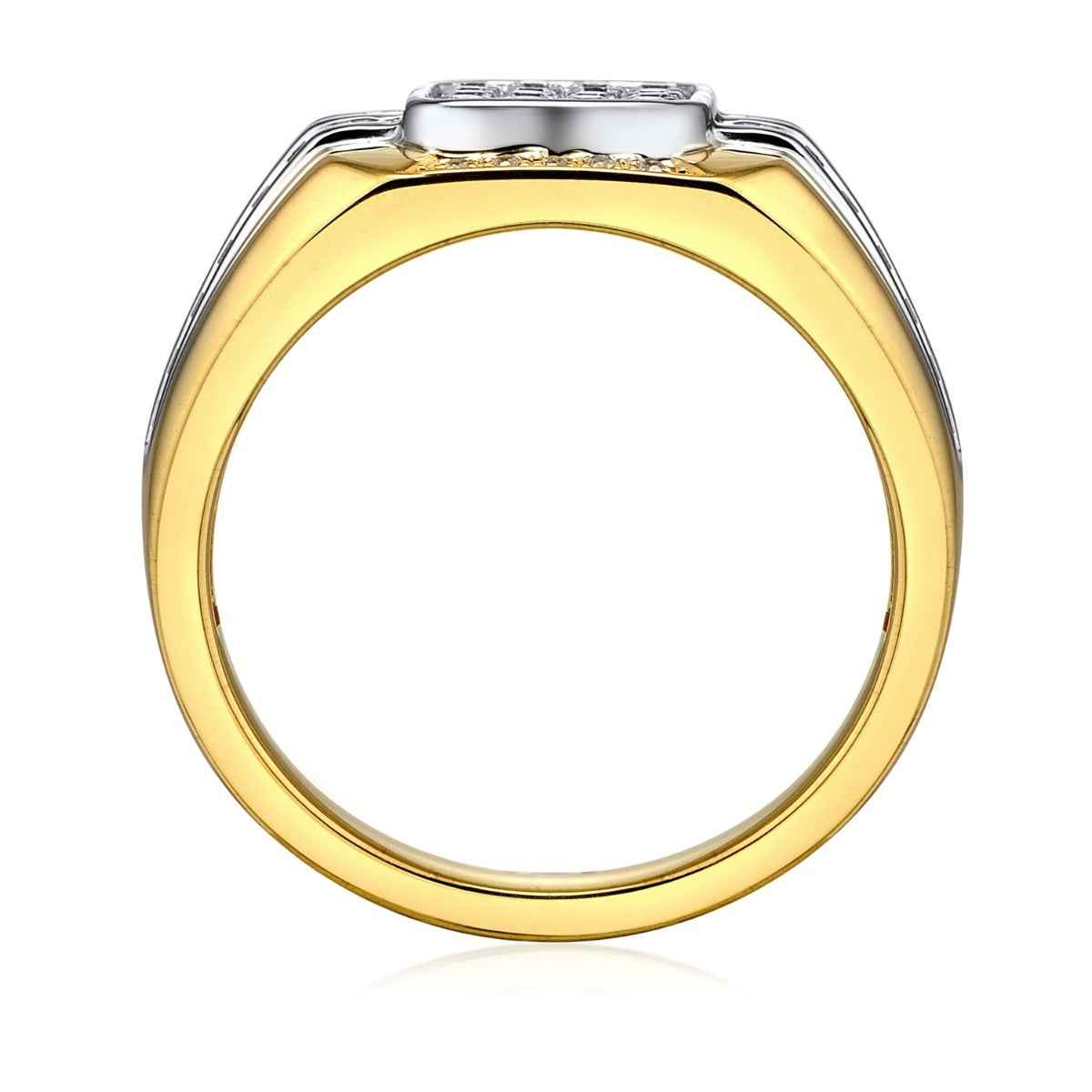 Men's 3/4 ct. tw. Diamond Square Cluster Ring in 10K White & Yellow Gold close-up detail